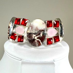 Coconut Jasper 925 Pink Chalcedony Large Gemstone Bracelet